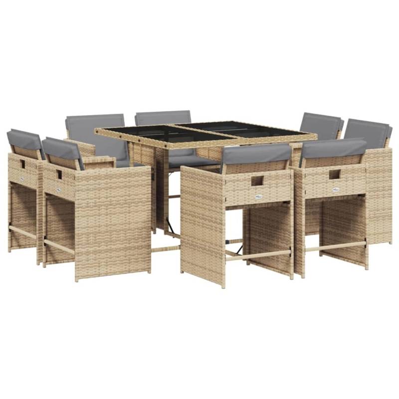 vidaXL 9-tlg Garten-Essgruppe mit Kissen Beigemischung Poly Rattan Modell 15 von VIDAXL