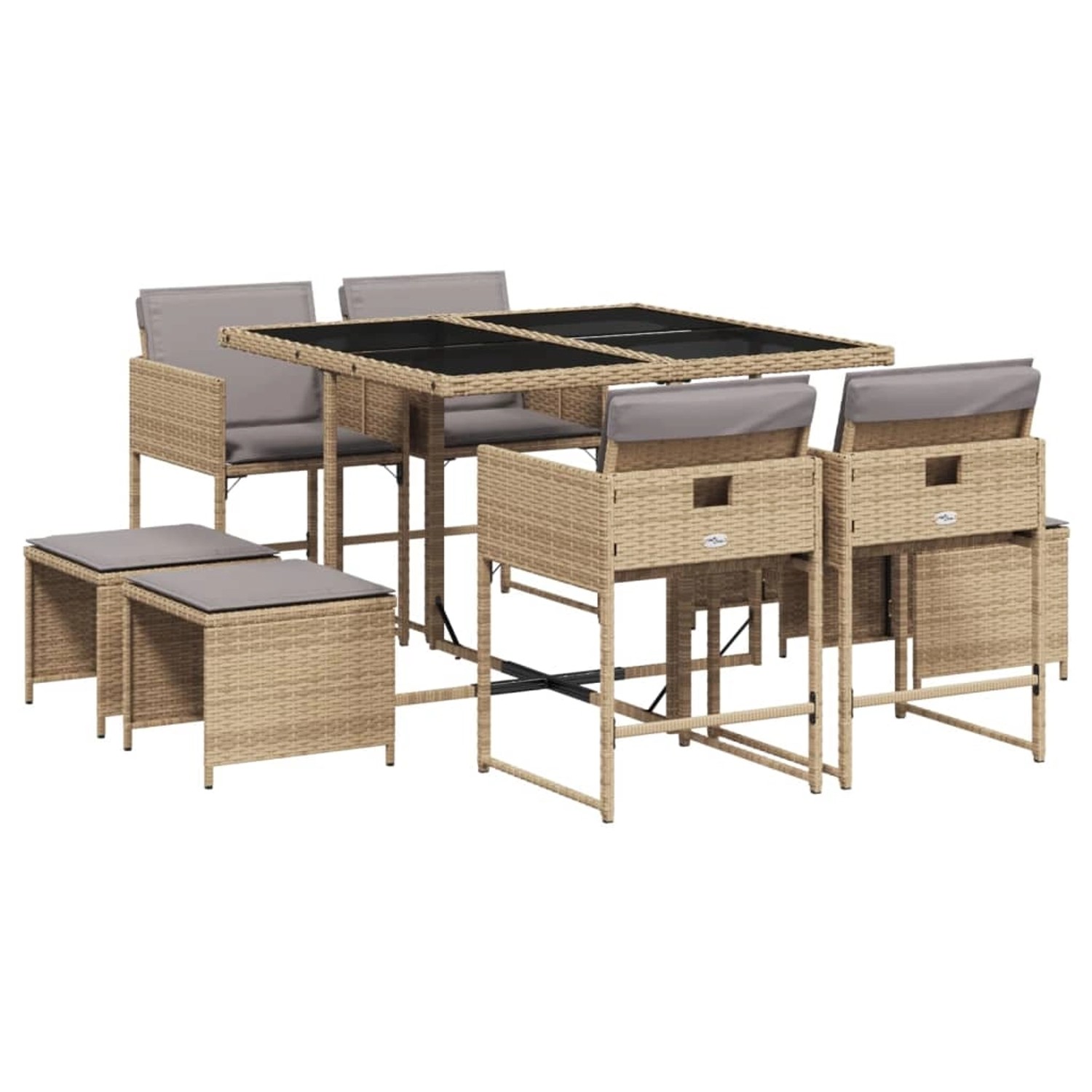 vidaXL 9-tlg Garten-Essgruppe mit Kissen Beigemischung Poly Rattan Modell 18 von VIDAXL