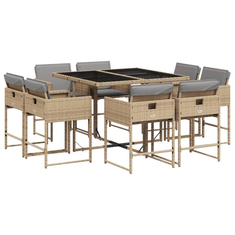 vidaXL 9-tlg Garten-Essgruppe mit Kissen Beigemischung Poly Rattan Modell 22 von VIDAXL