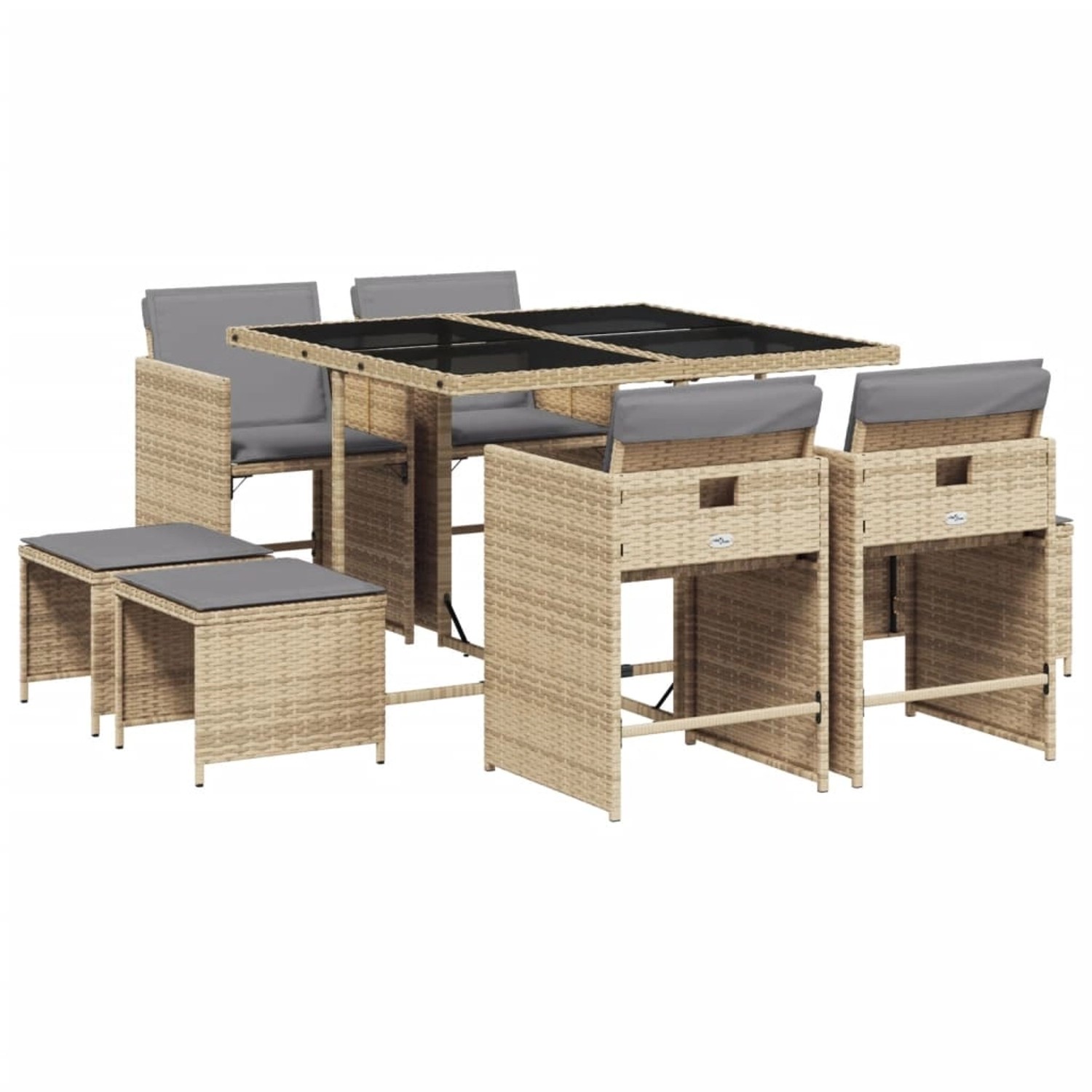 vidaXL 9-tlg Garten-Essgruppe mit Kissen Beigemischung Poly Rattan Modell 26 von VIDAXL