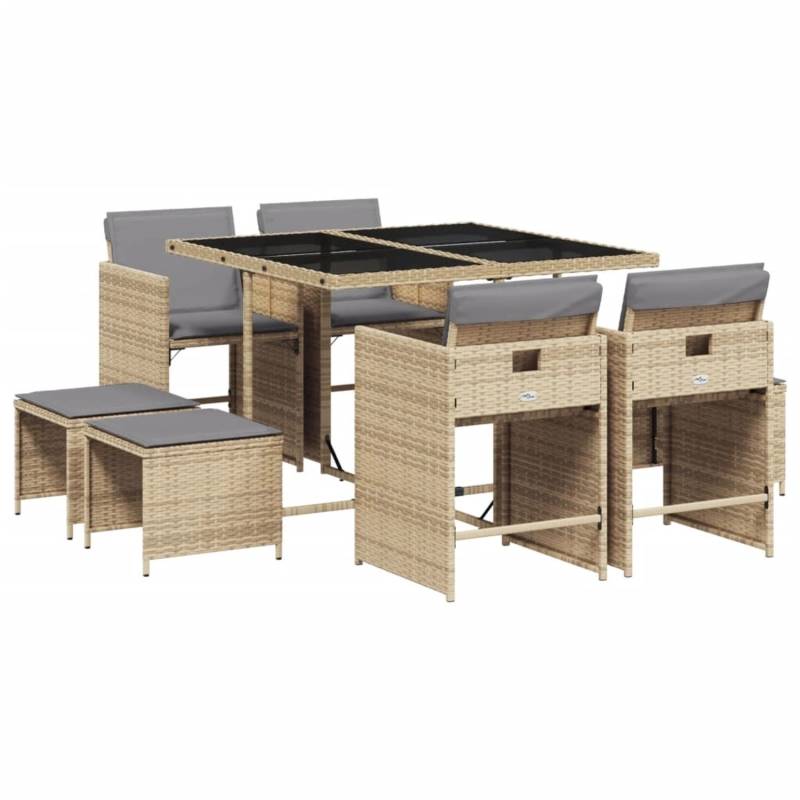 vidaXL 9-tlg Garten-Essgruppe mit Kissen Beigemischung Poly Rattan Modell 26 von VIDAXL