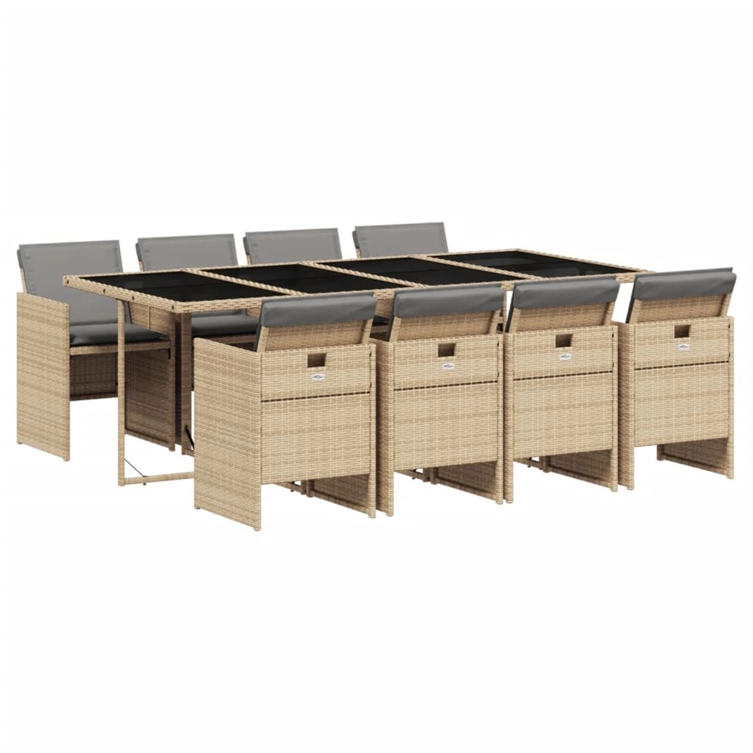 vidaXL 9-tlg Garten-Essgruppe mit Kissen Beigemischung Poly Rattan Modell 8 von VIDAXL
