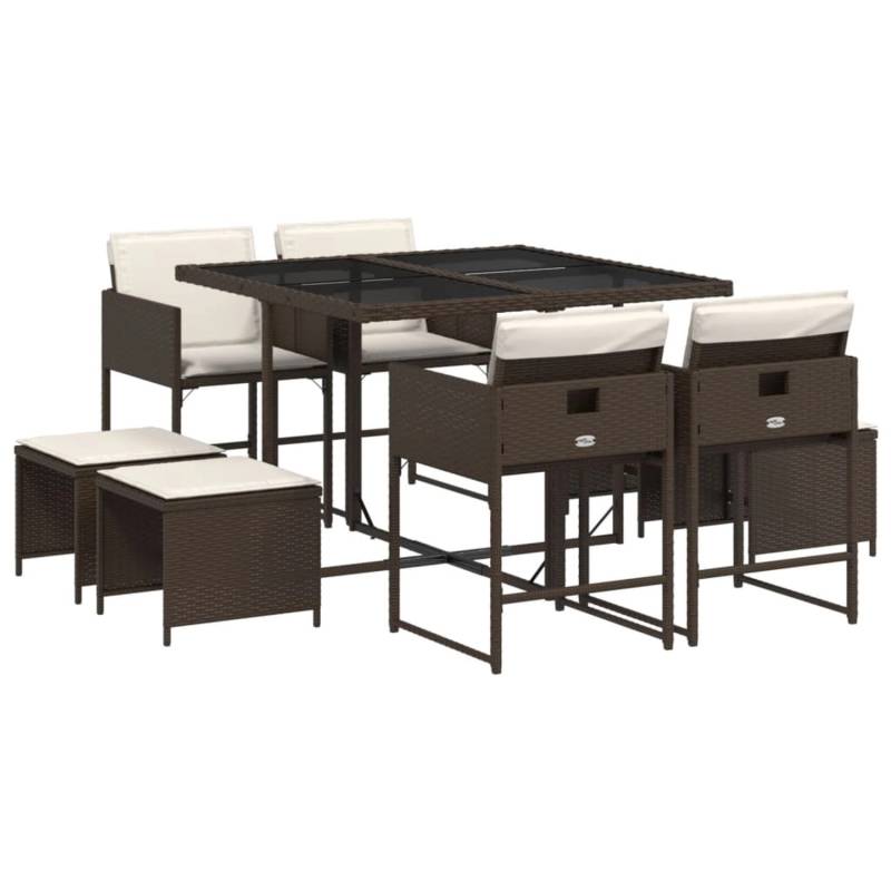 vidaXL 9-tlg Garten-Essgruppe mit Kissen Braun Poly Rattan Modell 17 von VIDAXL