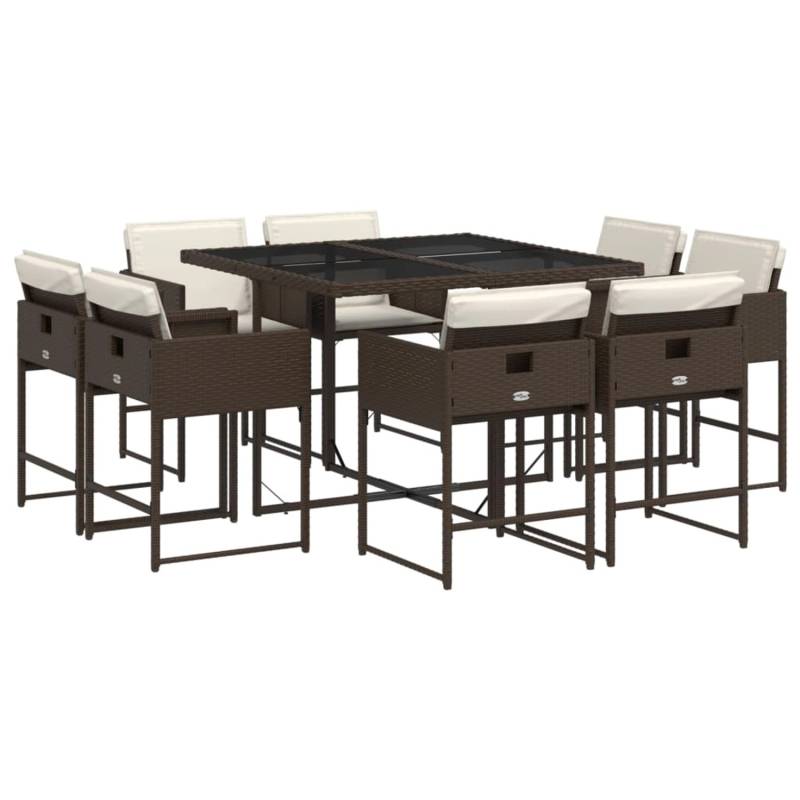 vidaXL 9-tlg Garten-Essgruppe mit Kissen Braun Poly Rattan Modell 21 von VIDAXL