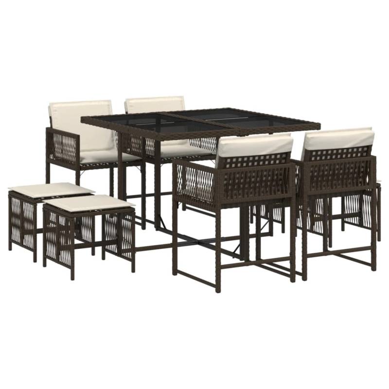vidaXL 9-tlg Garten-Essgruppe mit Kissen Braun Poly Rattan Modell 24 von VIDAXL