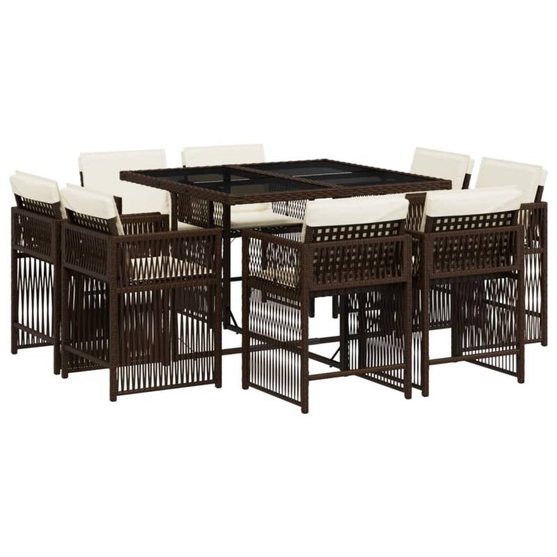 vidaXL 9-tlg Garten-Essgruppe mit Kissen Braun Poly Rattan Modell 30 von VIDAXL