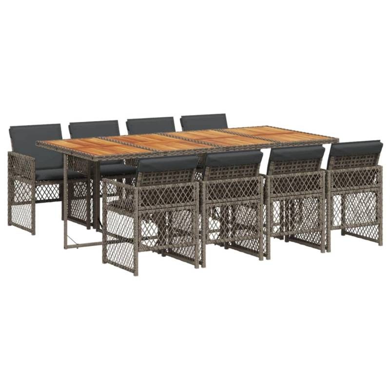 vidaXL 9-tlg Garten-Essgruppe mit Kissen Grau Poly Rattan Modell 100 von VIDAXL