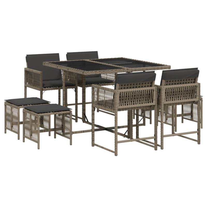vidaXL 9-tlg Garten-Essgruppe mit Kissen Grau Poly Rattan Modell 102 von VIDAXL