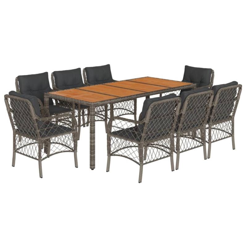 vidaXL 9-tlg Garten-Essgruppe mit Kissen Grau Poly Rattan Modell 24 von VIDAXL