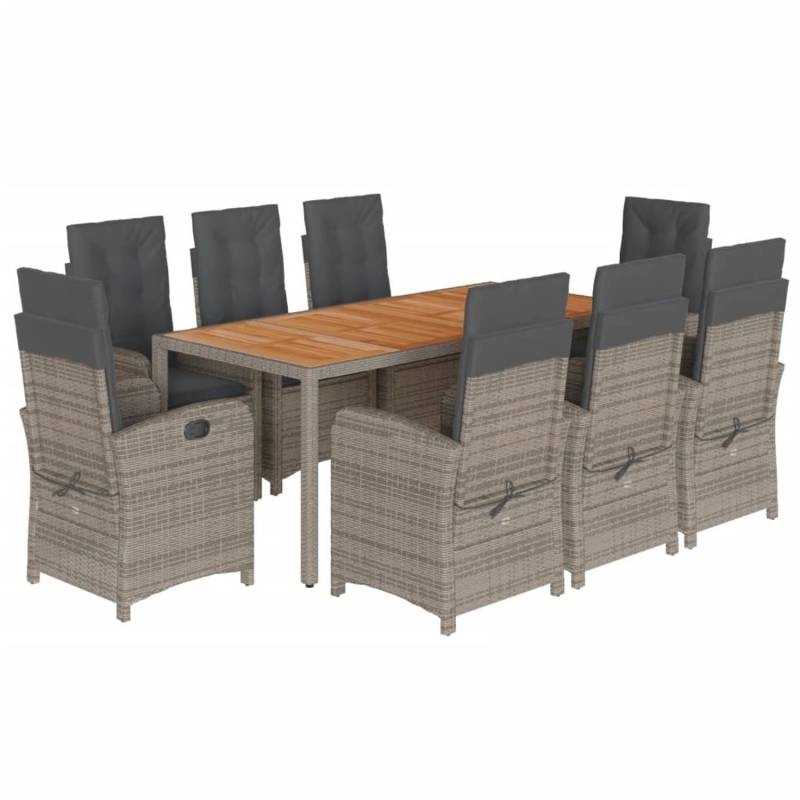vidaXL 9-tlg Garten-Essgruppe mit Kissen Grau Poly Rattan Modell 28 von VIDAXL