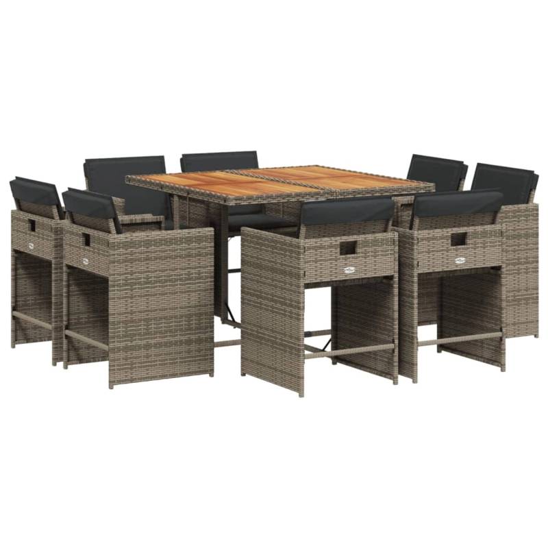 vidaXL 9-tlg Garten-Essgruppe mit Kissen Grau Poly Rattan Modell 50 von VIDAXL