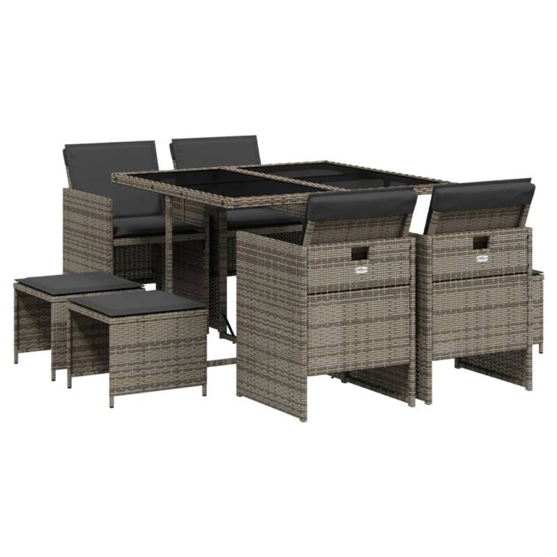 vidaXL 9-tlg Garten-Essgruppe mit Kissen Grau Poly Rattan Modell 51 von VIDAXL