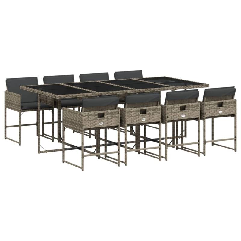 vidaXL 9-tlg Garten-Essgruppe mit Kissen Grau Poly Rattan Modell 53 von VIDAXL