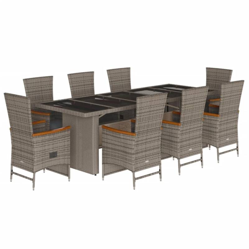 vidaXL 9-tlg Garten-Essgruppe mit Kissen Grau Poly Rattan Modell 70 von VIDAXL