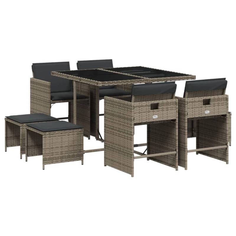 vidaXL 9-tlg Garten-Essgruppe mit Kissen Grau Poly Rattan Modell 96 von VIDAXL