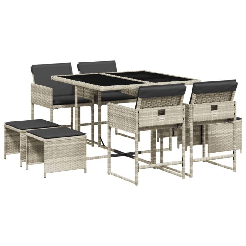 vidaXL 9-tlg Garten-Essgruppe mit Kissen Hellgrau Poly Rattan Modell 14 von VIDAXL
