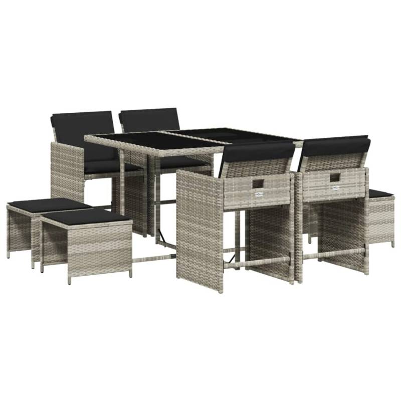 vidaXL 9-tlg Garten-Essgruppe mit Kissen Hellgrau Poly Rattan Modell 16 von VIDAXL