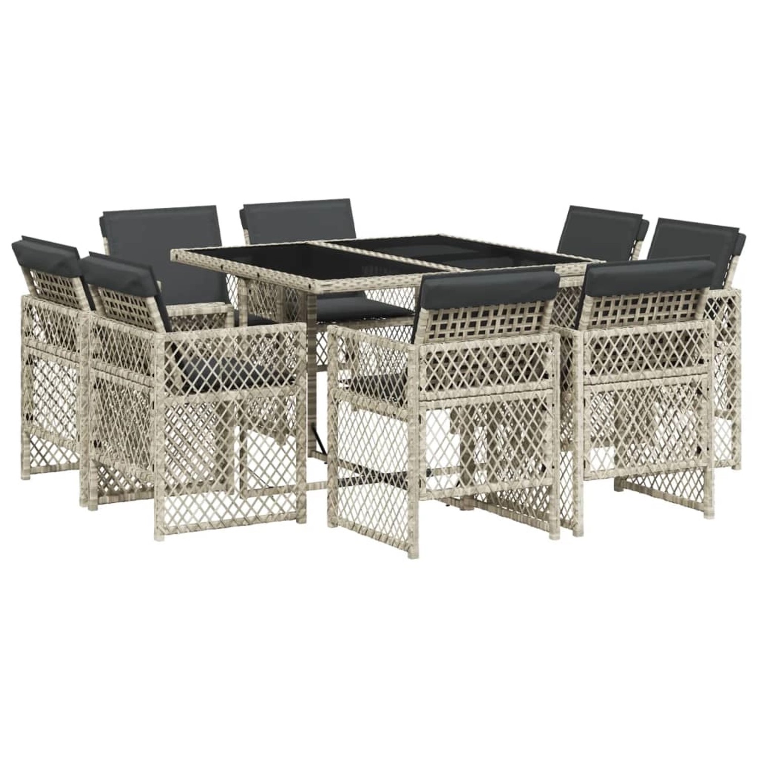 vidaXL 9-tlg Garten-Essgruppe mit Kissen Hellgrau Poly Rattan Modell 18 von VIDAXL