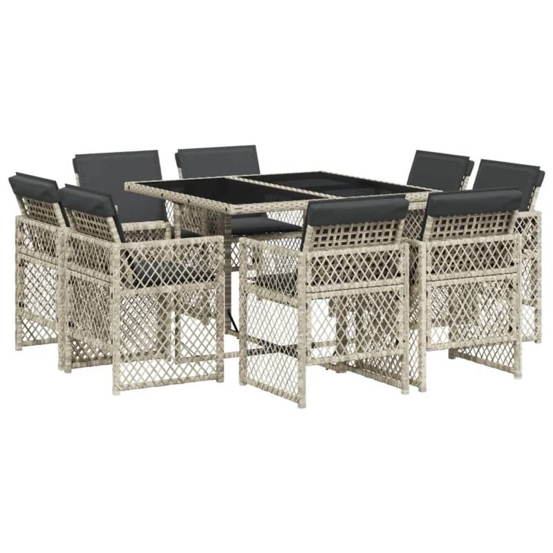 vidaXL 9-tlg Garten-Essgruppe mit Kissen Hellgrau Poly Rattan Modell 18 von VIDAXL