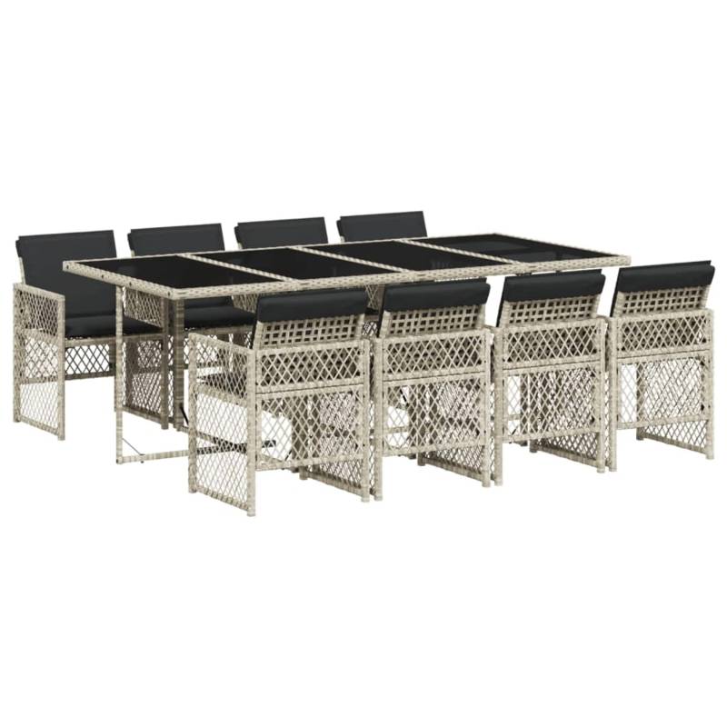 vidaXL 9-tlg Garten-Essgruppe mit Kissen Hellgrau Poly Rattan Modell 19 von VIDAXL