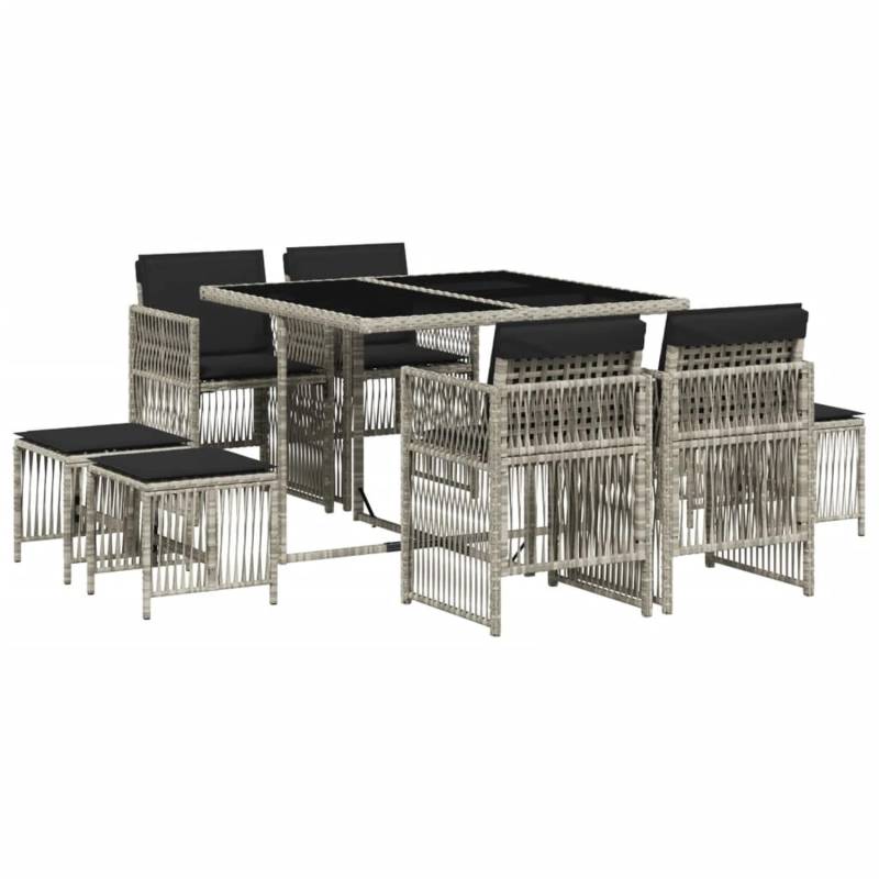 vidaXL 9-tlg Garten-Essgruppe mit Kissen Hellgrau Poly Rattan Modell 20 von VIDAXL