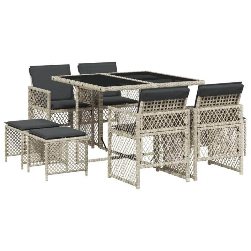 vidaXL 9-tlg Garten-Essgruppe mit Kissen Hellgrau Poly Rattan Modell 21 von VIDAXL