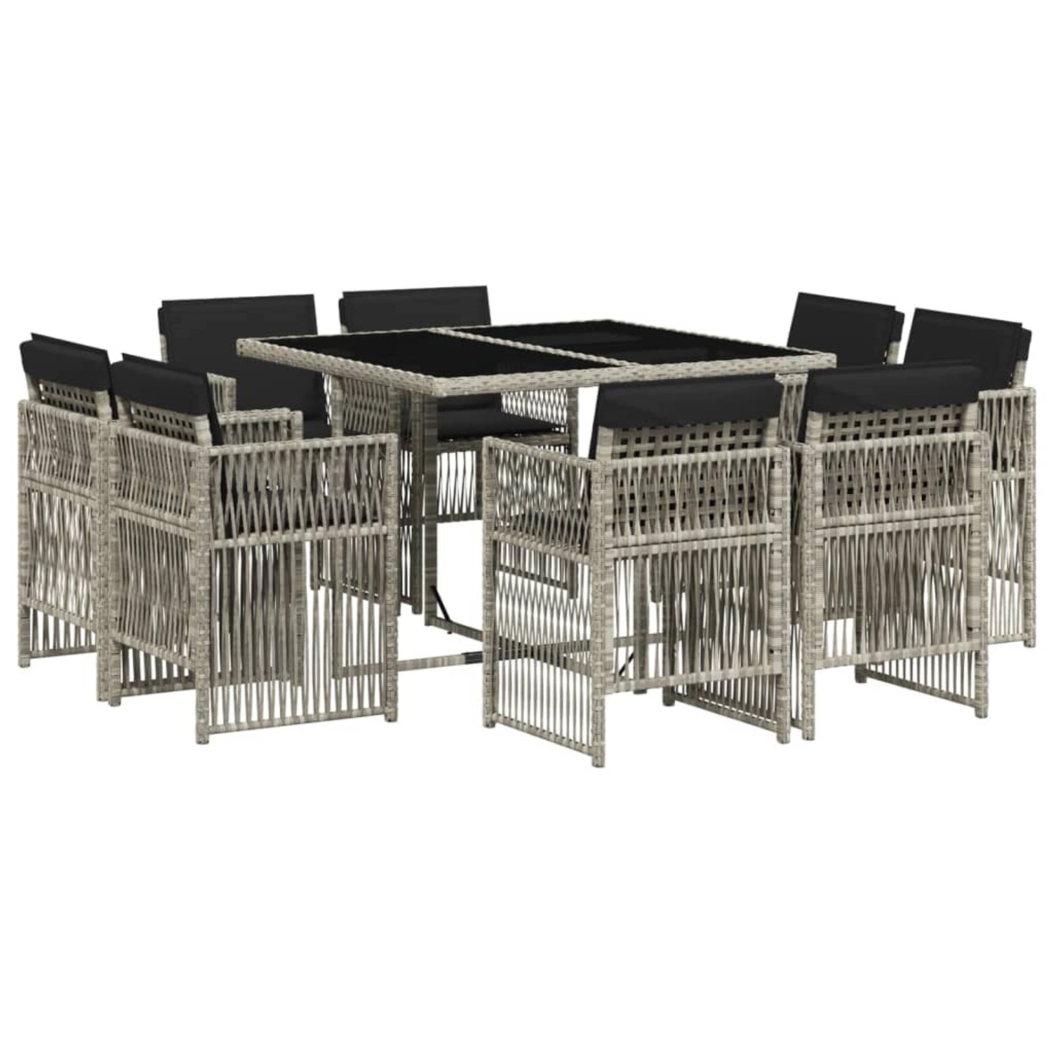 vidaXL 9-tlg Garten-Essgruppe mit Kissen Hellgrau Poly Rattan Modell 22 von VIDAXL