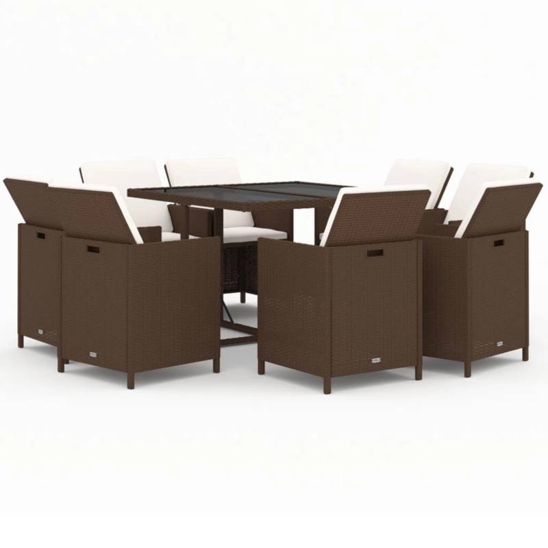 vidaXL 9-tlg Garten-Essgruppe mit Kissen Poly Rattan Braun Modell 2 von VIDAXL