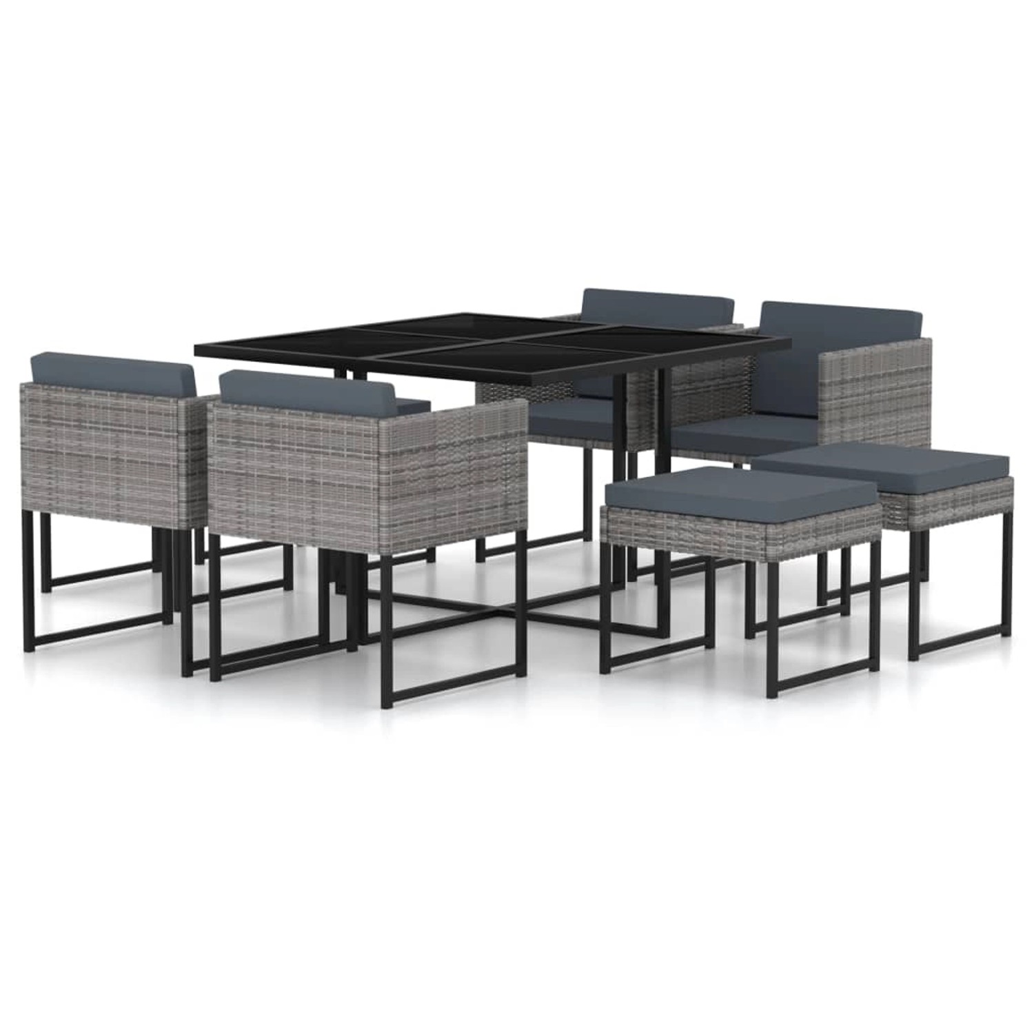 vidaXL 9-tlg Garten-Essgruppe mit Kissen Poly Rattan Grau Modell 1 vidaXL 9-tlg Garten-Essgruppe mit Kissen Poly Rattan Grau Modell 1 von VIDAXL