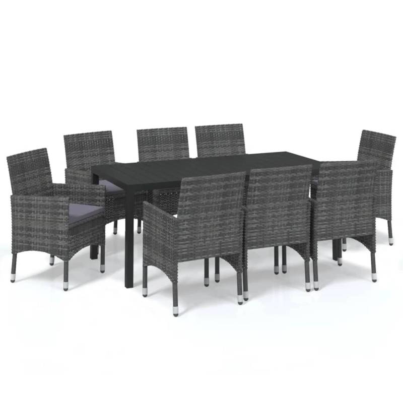 vidaXL 9-tlg Garten-Essgruppe mit Kissen Poly Rattan Grau Modell 12 von VIDAXL