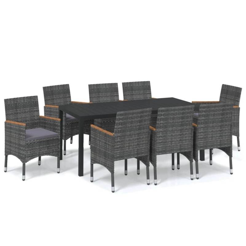 vidaXL 9-tlg Garten-Essgruppe mit Kissen Poly Rattan Grau Modell 13 von VIDAXL
