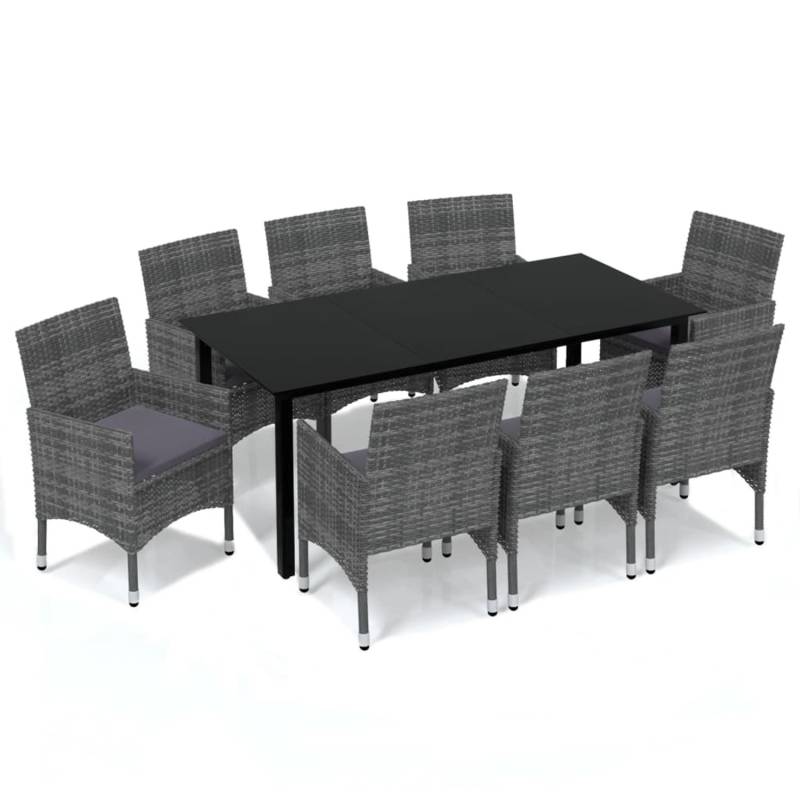 vidaXL 9-tlg Garten-Essgruppe mit Kissen Poly Rattan Grau Modell 4 von VIDAXL