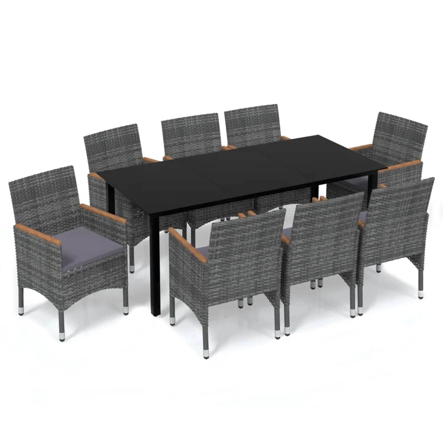 vidaXL 9-tlg Garten-Essgruppe mit Kissen Poly Rattan Grau Modell 5 vidaXL 9-tlg Garten-Essgruppe mit Kissen Poly Rattan Grau Modell 5 von VIDAXL