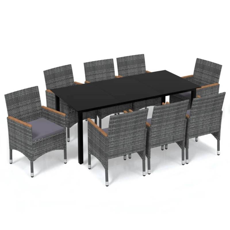 vidaXL 9-tlg Garten-Essgruppe mit Kissen Poly Rattan Grau Modell 5 von VIDAXL