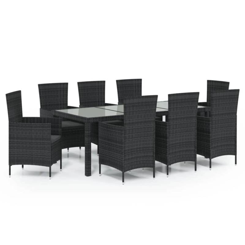 vidaXL 9-tlg Garten-Essgruppe mit Kissen Poly Rattan Schwarz Modell 10 von VIDAXL