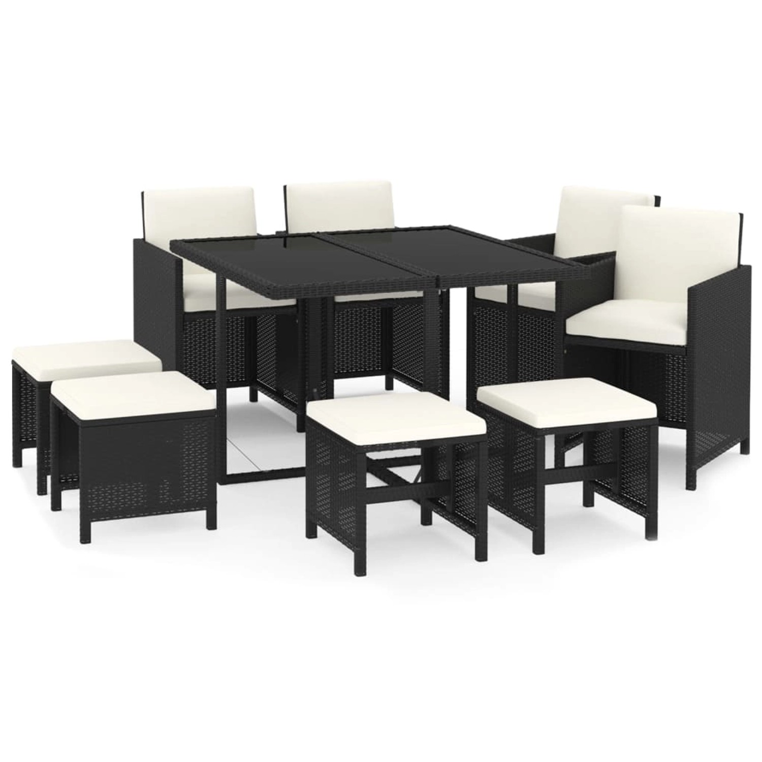 vidaXL 9-tlg Garten-Essgruppe mit Kissen Poly Rattan Schwarz Modell 16 vidaXL 9-tlg Garten-Essgruppe mit Kissen Poly Rattan Schwarz Modell 16 von VIDAXL