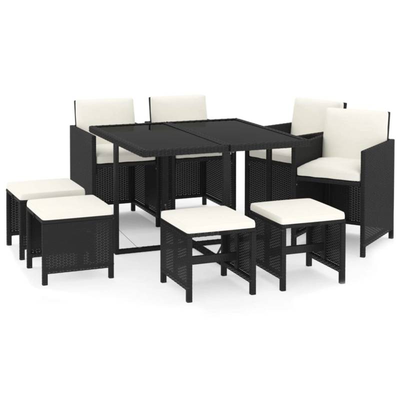 vidaXL 9-tlg Garten-Essgruppe mit Kissen Poly Rattan Schwarz Modell 16 von VIDAXL