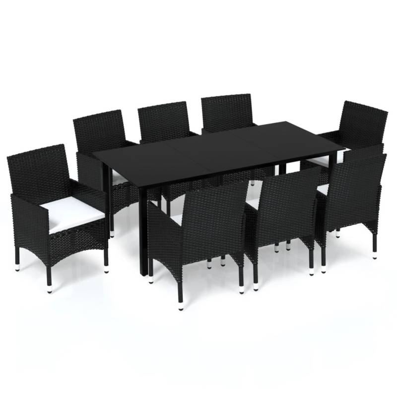 vidaXL 9-tlg Garten-Essgruppe mit Kissen Poly Rattan Schwarz Modell 2 von VIDAXL