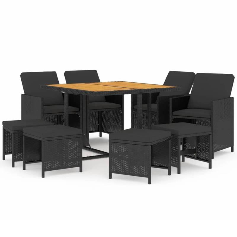 vidaXL 9-tlg Garten-Essgruppe mit Kissen Poly Rattan Schwarz Modell 20 von VIDAXL