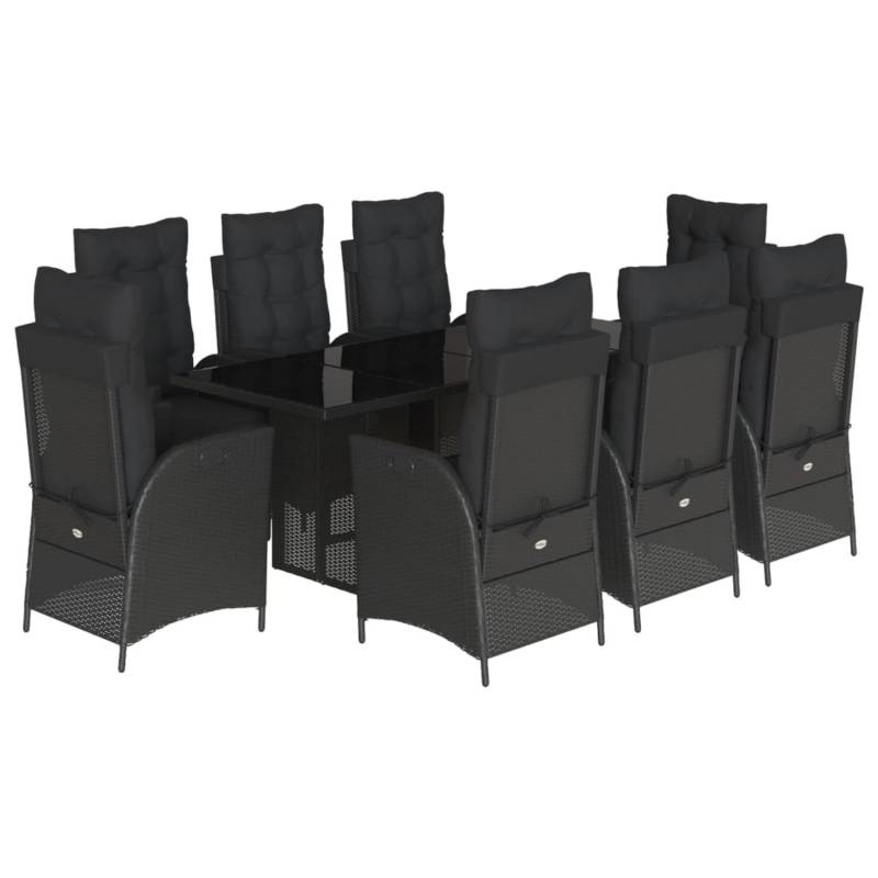 vidaXL 9-tlg Garten-Essgruppe mit Kissen Schwarz Poly Rattan Modell 118 von VIDAXL