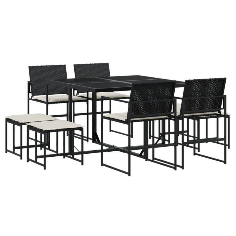 vidaXL 9-tlg Garten-Essgruppe mit Kissen Schwarz Poly Rattan Modell 136 von VIDAXL
