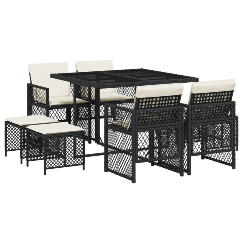 vidaXL 9-tlg Garten-Essgruppe mit Kissen Schwarz Poly Rattan Modell 137 von VIDAXL