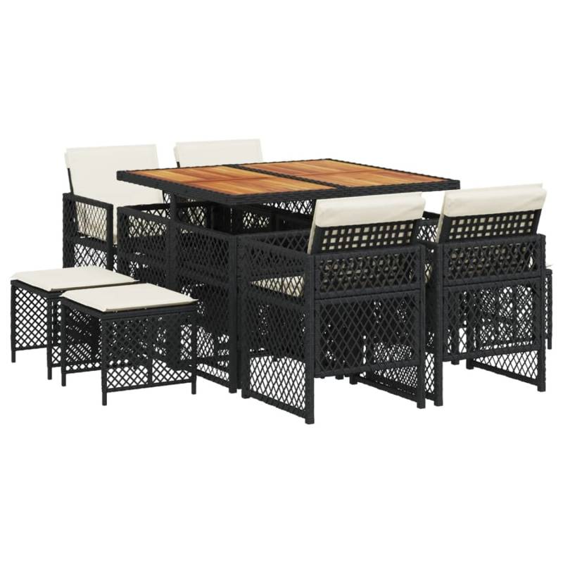 vidaXL 9-tlg Garten-Essgruppe mit Kissen Schwarz Poly Rattan Modell 138 von VIDAXL