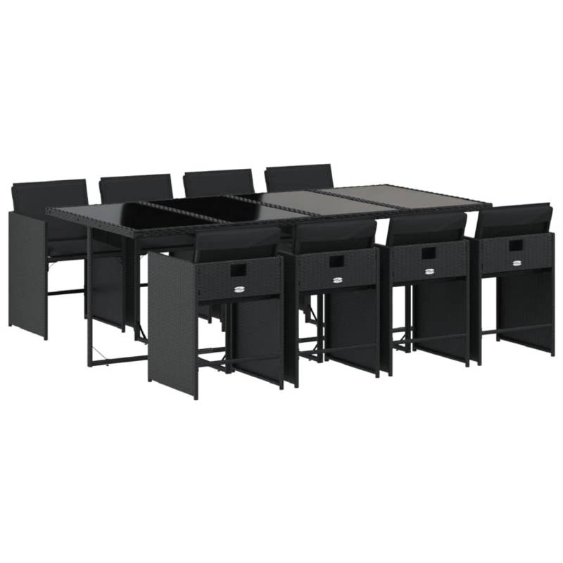 vidaXL 9-tlg Garten-Essgruppe mit Kissen Schwarz Poly Rattan Modell 150 von VIDAXL