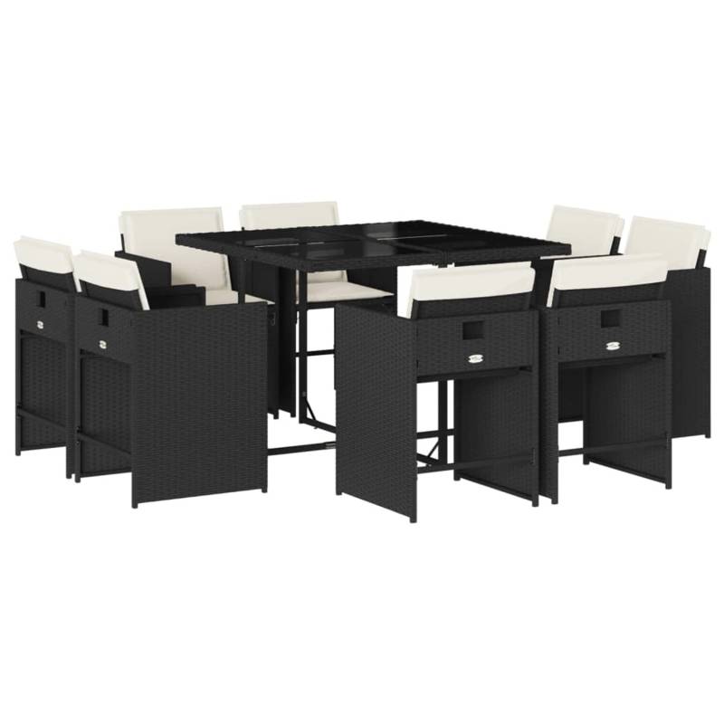 vidaXL 9-tlg Garten-Essgruppe mit Kissen Schwarz Poly Rattan Modell 71 von VIDAXL