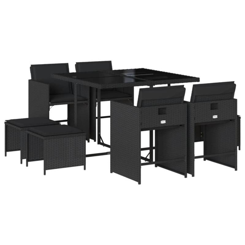 vidaXL 9-tlg Garten-Essgruppe mit Kissen Schwarz Poly Rattan Modell 87 von VIDAXL
