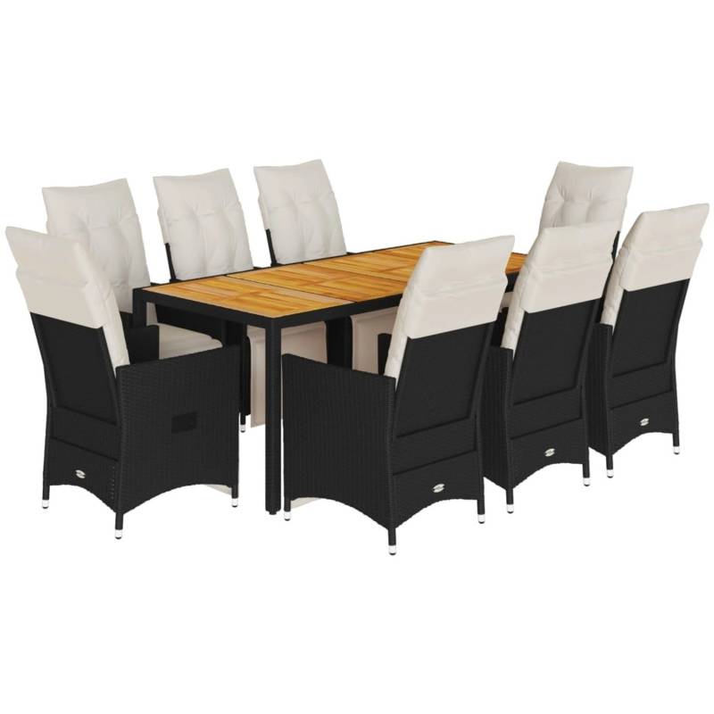 vidaXL 9-tlg Garten-Essgruppe mit Kissen Schwarz Poly Rattan Modell 96 von VIDAXL