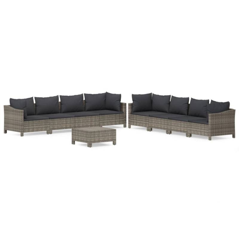 vidaXL 9-tlg Garten-Lounge-Set mit Kissen Grau Poly Rattan Modell 55 von VIDAXL