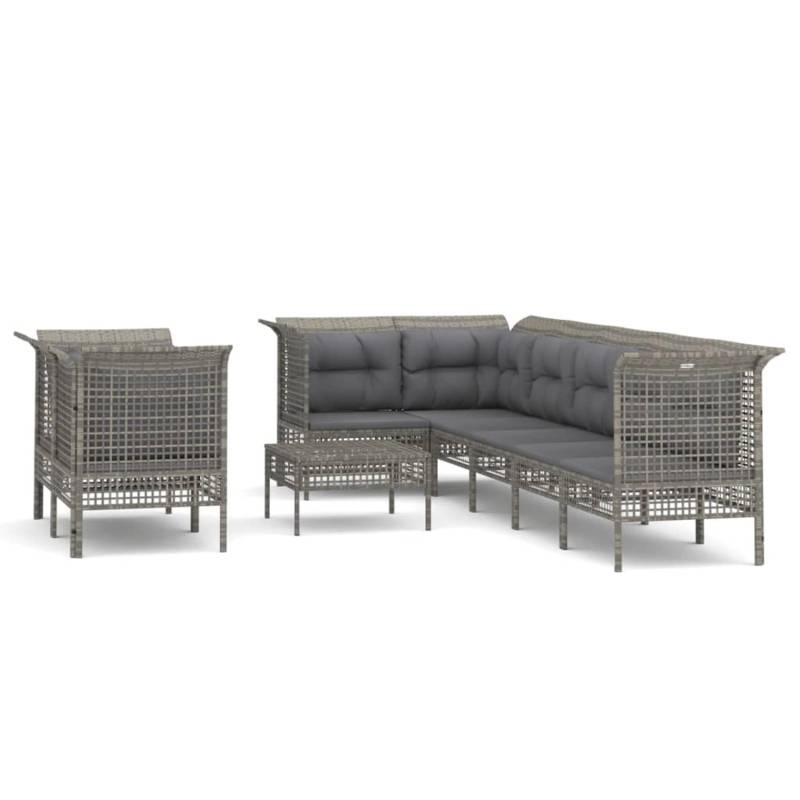 vidaXL 9-tlg Garten-Lounge-Set mit Kissen Grau Poly Rattan Modell 74 von VIDAXL