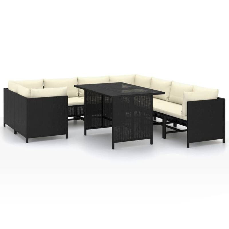 vidaXL 9-tlg Garten-Lounge-Set mit Kissen Poly Rattan Schwarz Modell 8 von VIDAXL